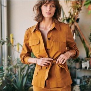 Sézane Adelaide Linen Blend Jacket Ochre Tan FR 38 US 6 Safari Utility Spring